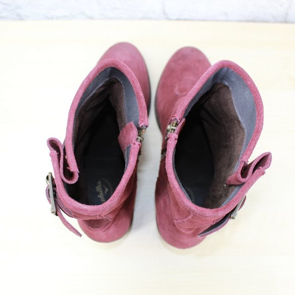 Seychelles Castanets Sand Red Suede Buckle Strap Block Heel Ankle Boots Size 11 - Picture 6 of 9